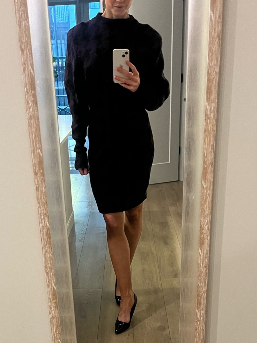 EXPRESS Black Long-Sleeve Sweater Dress with shoulder pads